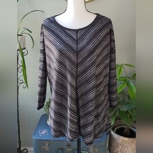 Talbots Black Gray White Striped 3/4 Sleeve Tunic Top Size XL Petite